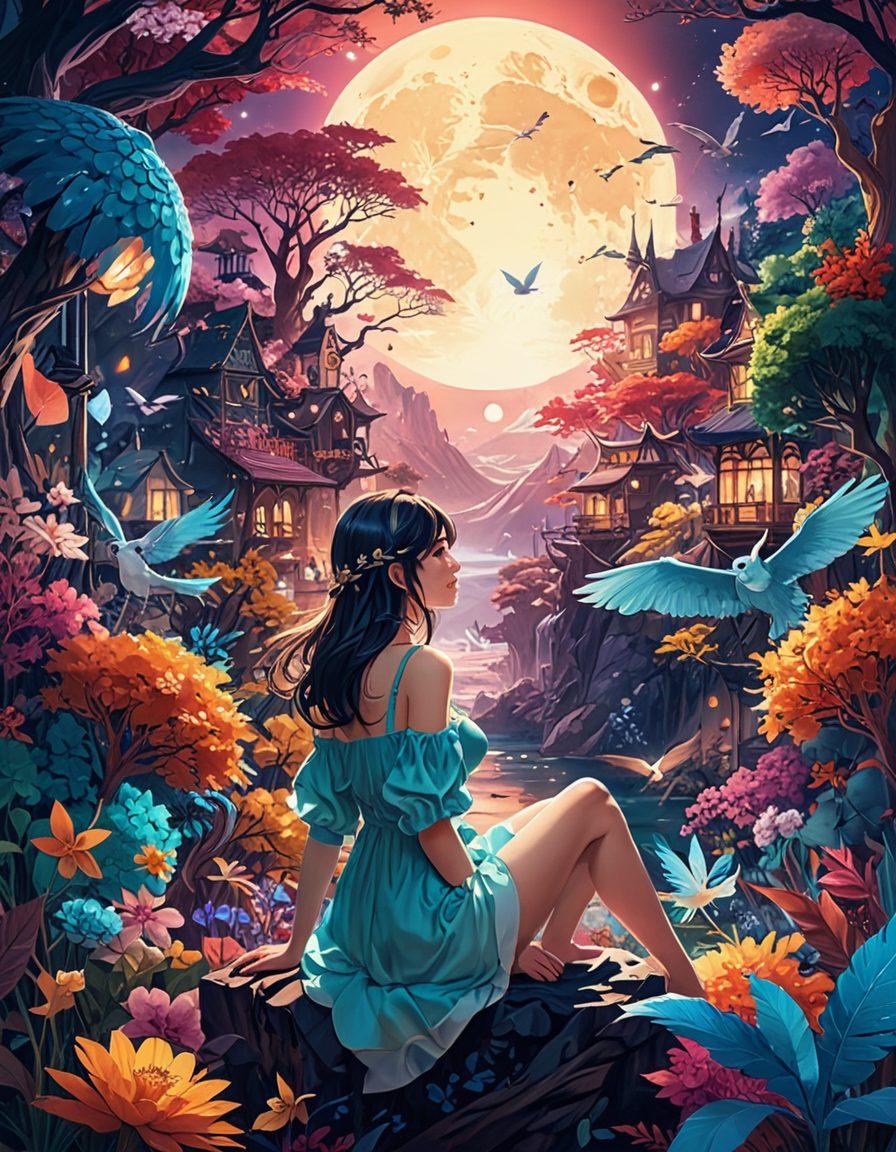 A captivating collage of premium adult art and anime illustrations, featuring a diverse range of characters and vibrant colors. Incorporate elements like subscription icons, artistic brushes, and digital devices to symbolize the subscription model. The background should have a dreamy, surreal quality, blending elements of fantasy and creativity. Include soft lighting to enhance the atmosphere while maintaining a sophisticated aesthetic. vector art. vibrant colors. fantasy elements.